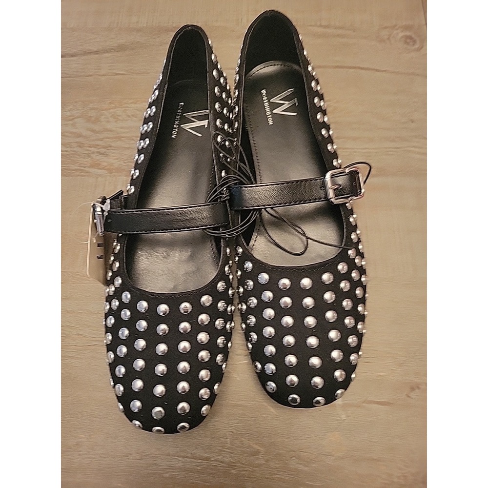 Worthington Mules Flats 8 M Round‎ Toe Black Metalic  Armor Stud Silver Casual